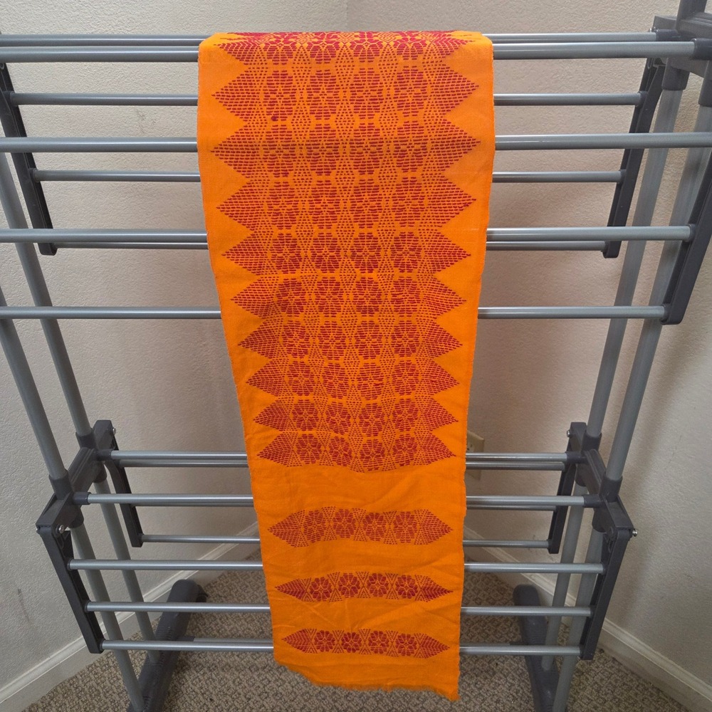 Hand Woven Geometric Orange Red Textile Table Runner Fringed 10x68 Southwest